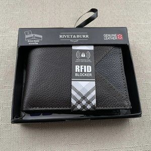 Rivet And Burr Men Wallet Black Genuine Leather Bifold Card Holder Slim Fold